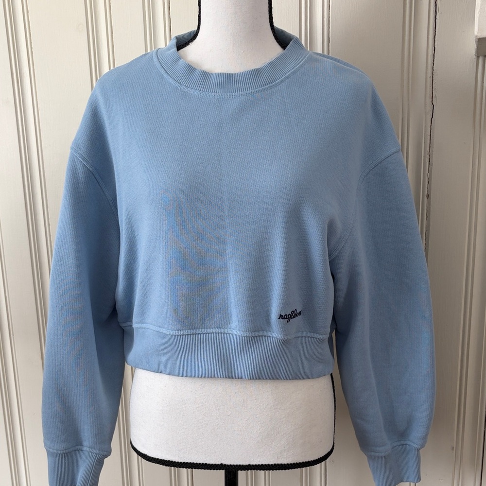 Rag & Bone Terry Cropped Women's Light Blue Crewneck Sweatshirt Size S